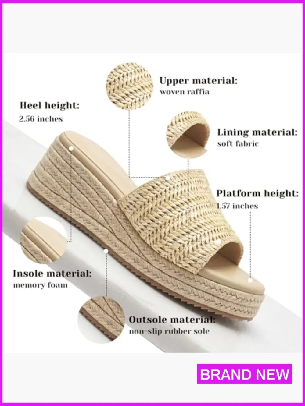 Raffia Platform Wedge Sandals Slip On Espadrilles Summer Beach Slides